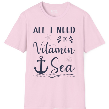 All I Need Is Vitamin Sea Nautical Beach Pun Shirt with Anchor Art — T-Shirt T-Shirt – Light Pink – Best Cruise Shirts