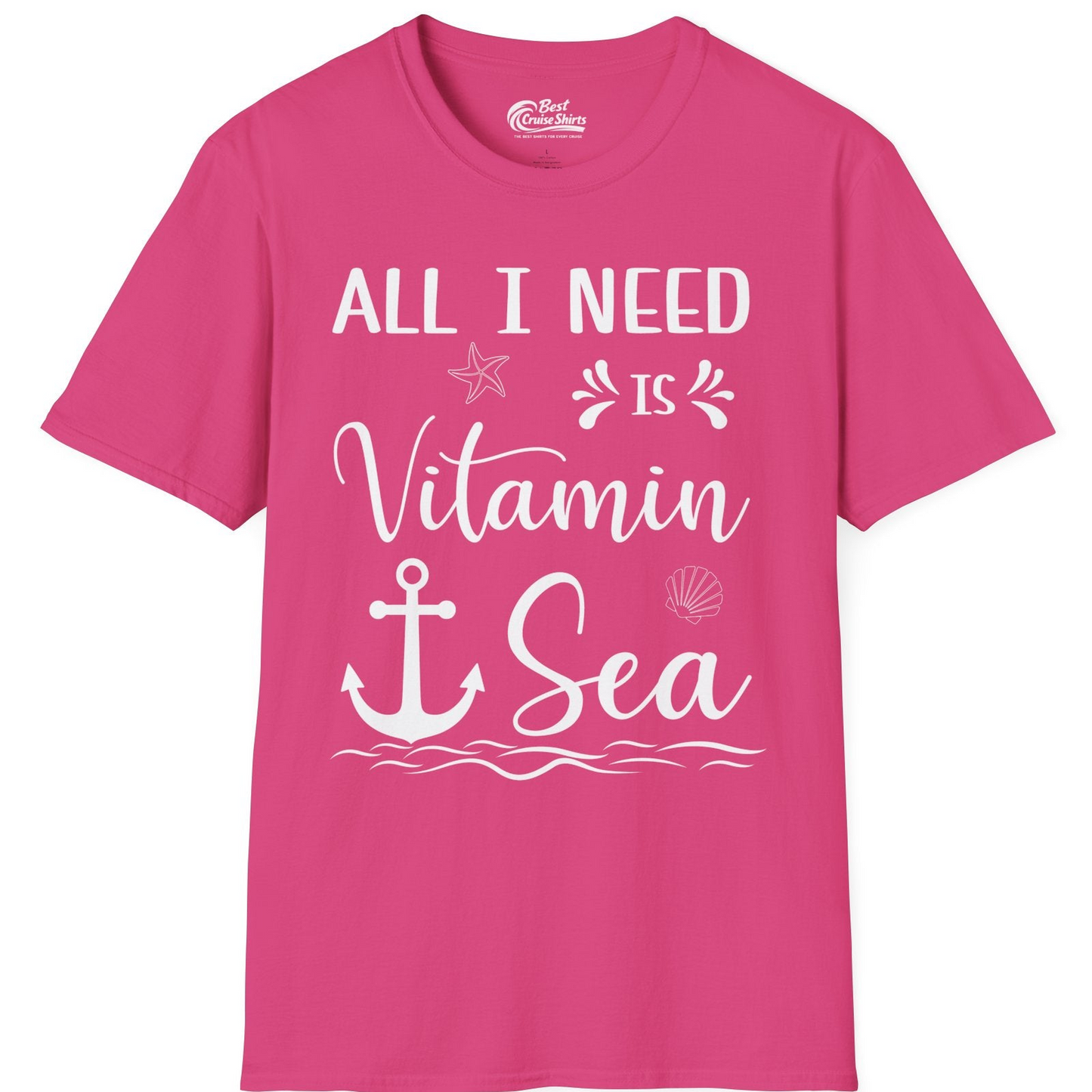 All I Need Is Vitamin Sea Nautical Beach Pun Shirt with Anchor Art — T-Shirt T-Shirt – Heliconia – Best Cruise Shirts