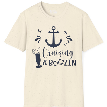 Cruising and Boozin Nautical Party Shirt with Anchor and Cocktail Art — T-Shirt T-Shirt – Natural – Best Cruise Shirts