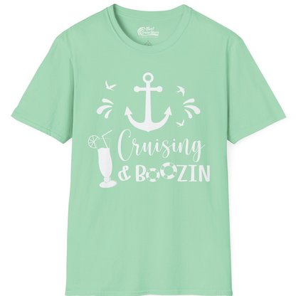 Cruising and Boozin Nautical Party Shirt with Anchor and Cocktail Art — T-Shirt T-Shirt – Mint Green – Best Cruise Shirts
