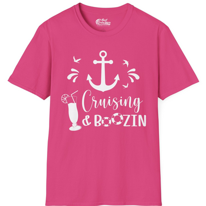 Cruising and Boozin Nautical Party Shirt with Anchor and Cocktail Art — T-Shirt T-Shirt – Heliconia – Best Cruise Shirts