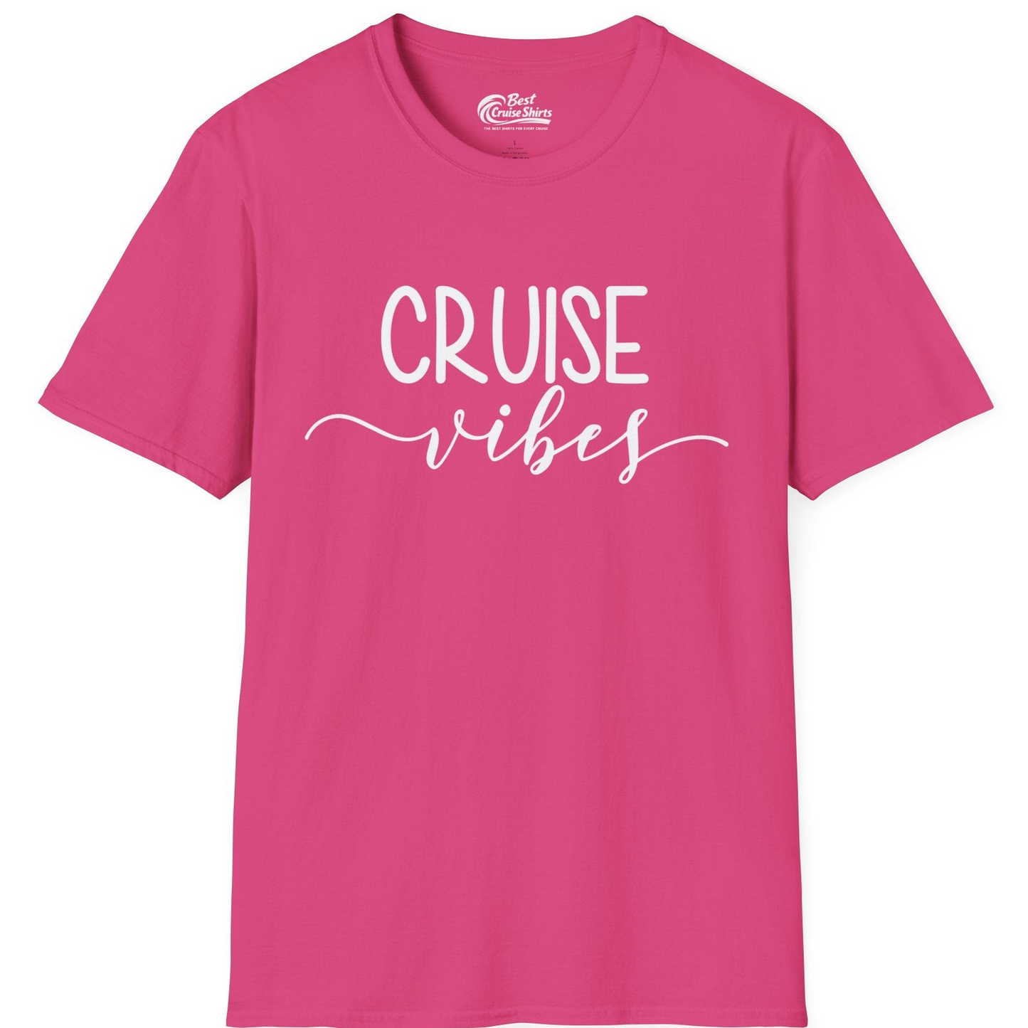 Cruise Vibes Modern Script Typography Shirt for Group Cruise Trips — T-Shirt T-Shirt – Heliconia – Best Cruise Shirts