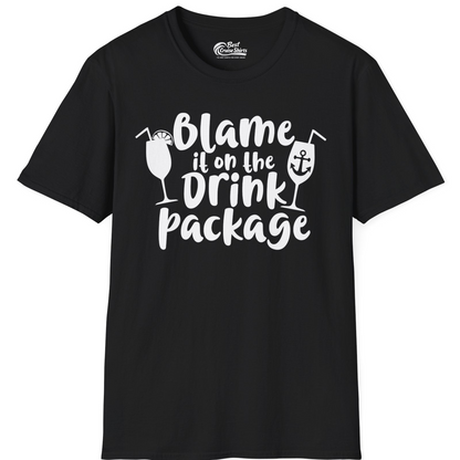 Blame It On The Drink Package Cruise Shirt With Cocktails And Anchor — T-Shirt T-Shirt – Black – Best Cruise Shirts
