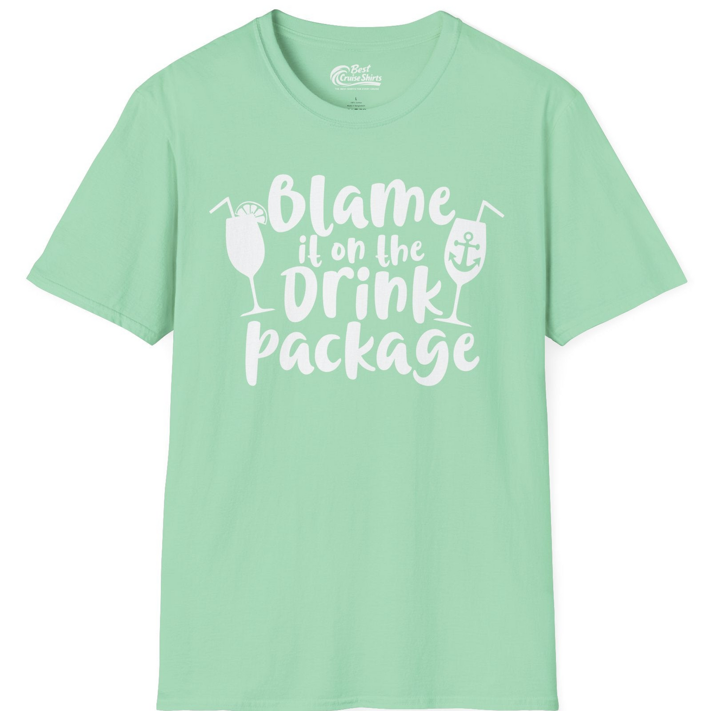 Blame It On The Drink Package Cruise Shirt With Cocktails And Anchor — T-Shirt T-Shirt – Mint Green – Best Cruise Shirts