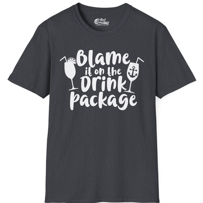 Blame It On The Drink Package Cruise Shirt With Cocktails And Anchor — T-Shirt T-Shirt – Dark Heather Grey – Best Cruise Shirts
