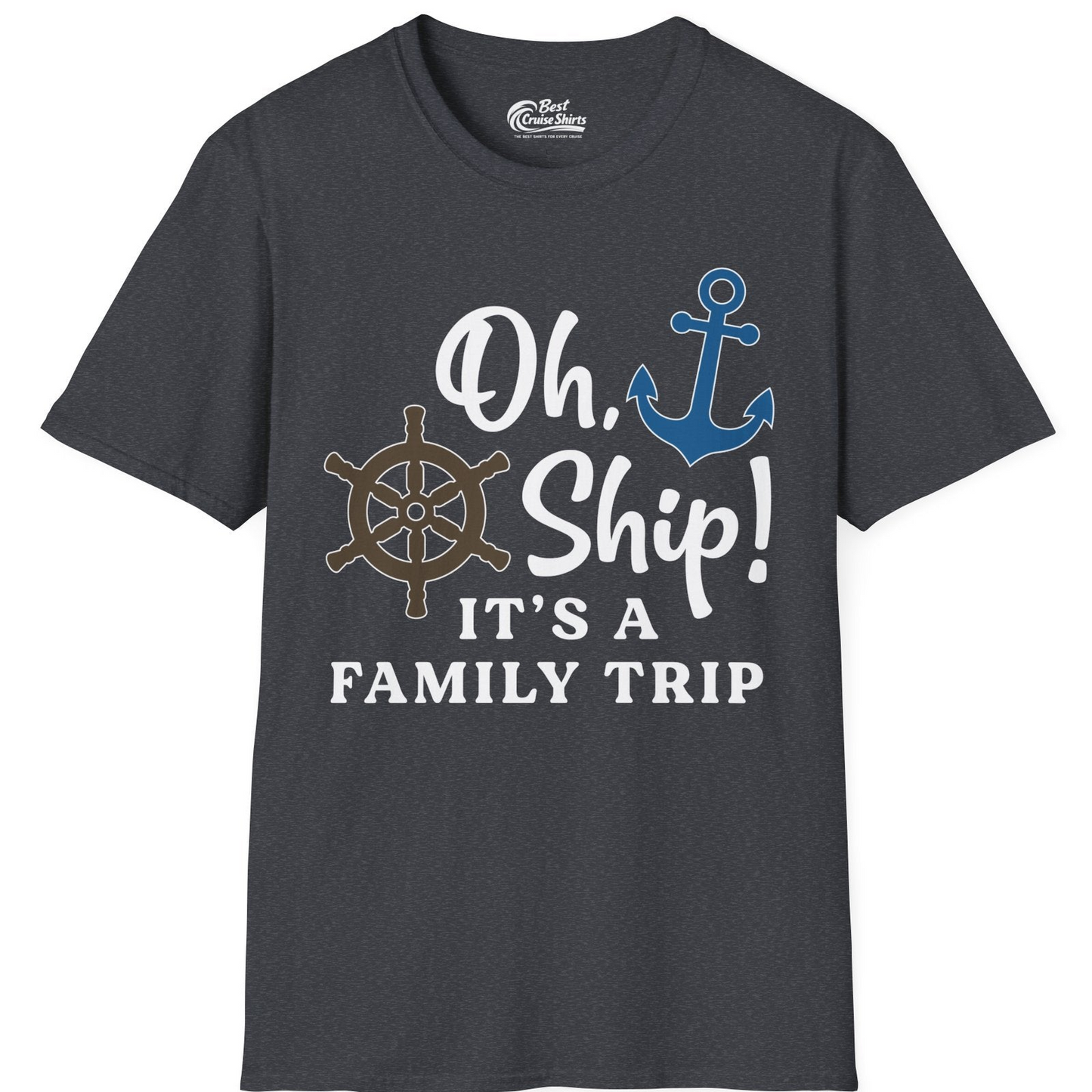 Oh Ship It’s a Family Trip Nautical Cruise Shirt with Marine Icons — T-Shirt T-Shirt – Dark Heather Grey – Best Cruise Shirts