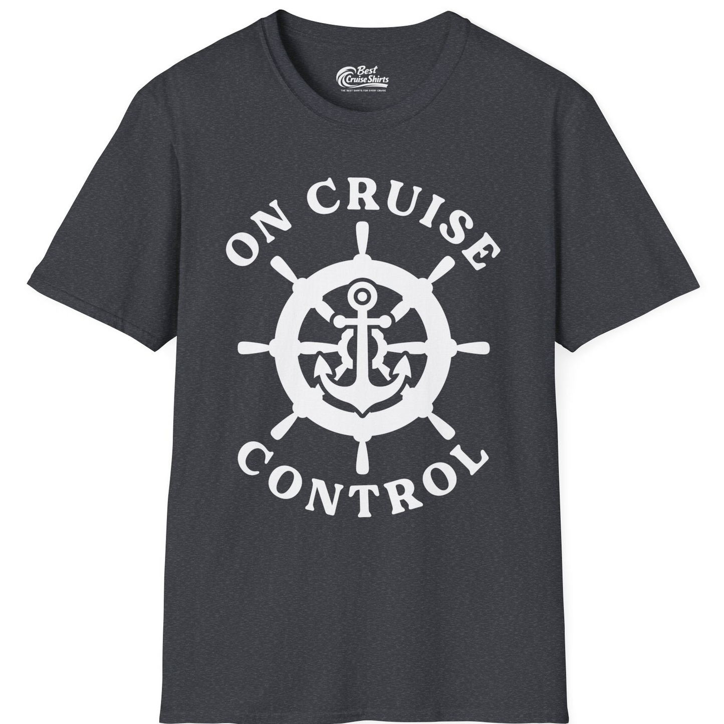 On Cruise Control Nautical Anchor Helm Wheel Cruise Shirt — T-Shirt T-Shirt – Dark Heather Grey – Best Cruise Shirts