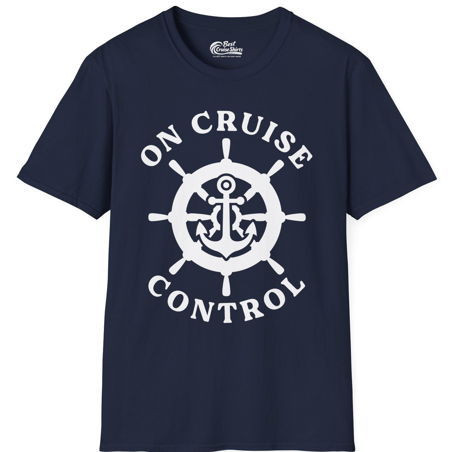 On Cruise Control Nautical Anchor Helm Wheel Cruise Shirt — T-Shirt T-Shirt – Navy – Best Cruise Shirts