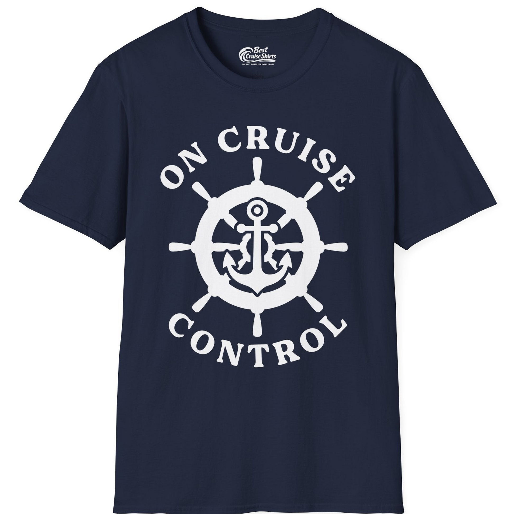 On Cruise Control Nautical Anchor Helm Wheel Cruise Shirt — T-Shirt T-Shirt – Navy – Best Cruise Shirts