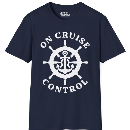 On Cruise Control Nautical Anchor Helm Wheel Cruise Shirt — T-Shirt T-Shirt – Navy – Best Cruise Shirts