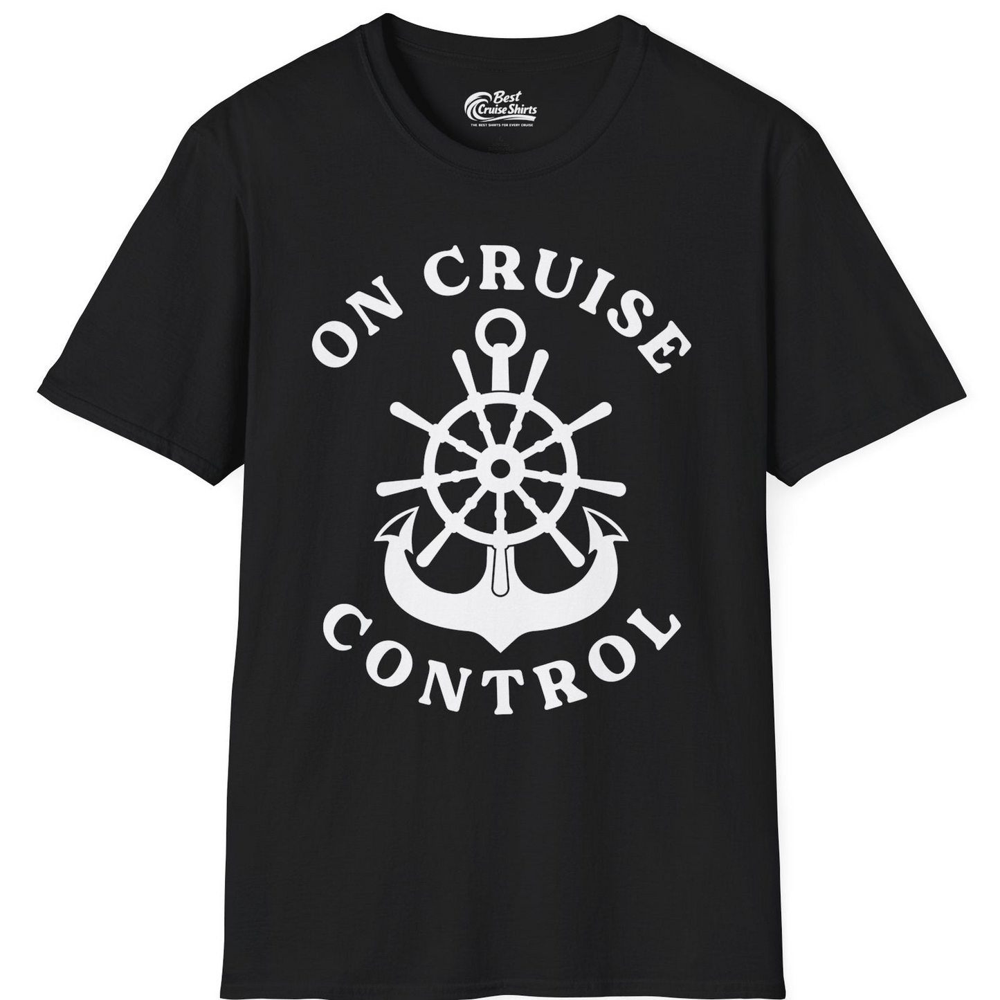 On Cruise Control Nautical Captain Wheel Funny Cruise Shirt — T-Shirt T-Shirt – Black – Best Cruise Shirts