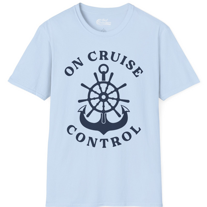 On Cruise Control Nautical Captain Wheel Funny Cruise Shirt — T-Shirt T-Shirt – Light Blue – Best Cruise Shirts