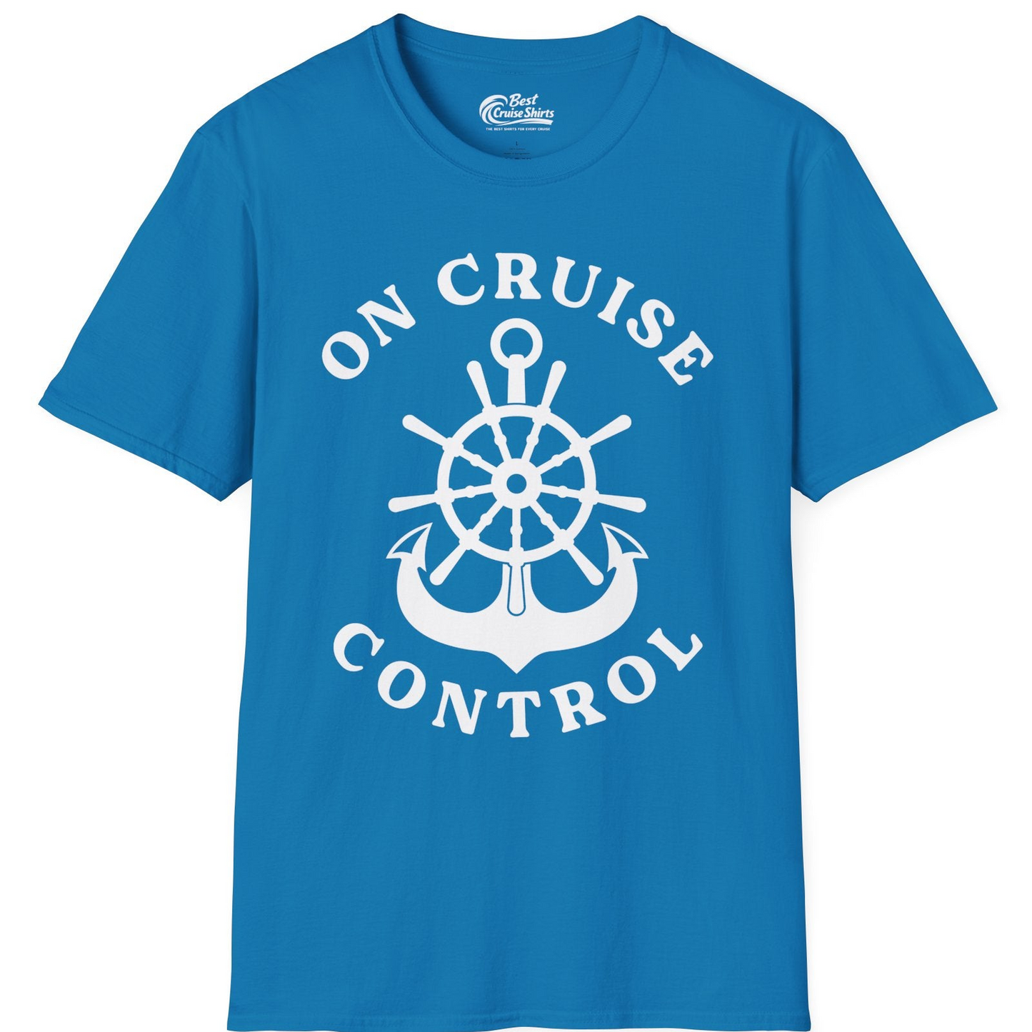 On Cruise Control Nautical Captain Wheel Funny Cruise Shirt — T-Shirt T-Shirt – Sapphire – Best Cruise Shirts