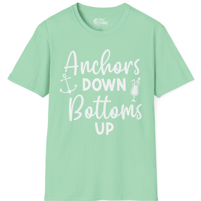 Anchors Down Bottoms Up Nautical Drinking Cruise Party Shirt — T-Shirt T-Shirt – Mint Green – Best Cruise Shirts