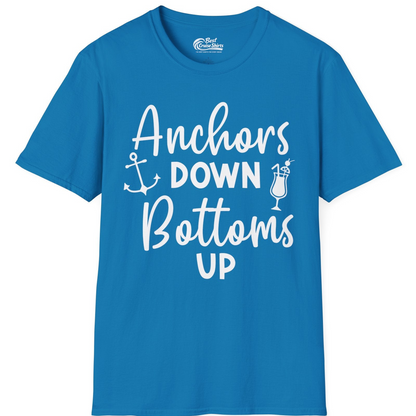 Anchors Down Bottoms Up Nautical Drinking Cruise Party Shirt — T-Shirt T-Shirt – Sapphire – Best Cruise Shirts