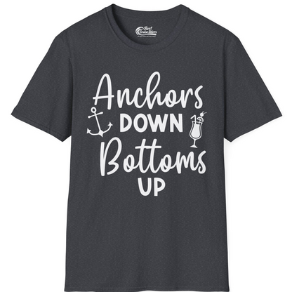 Anchors Down Bottoms Up Nautical Drinking Cruise Party Shirt — T-Shirt T-Shirt – Dark Heather Grey – Best Cruise Shirts