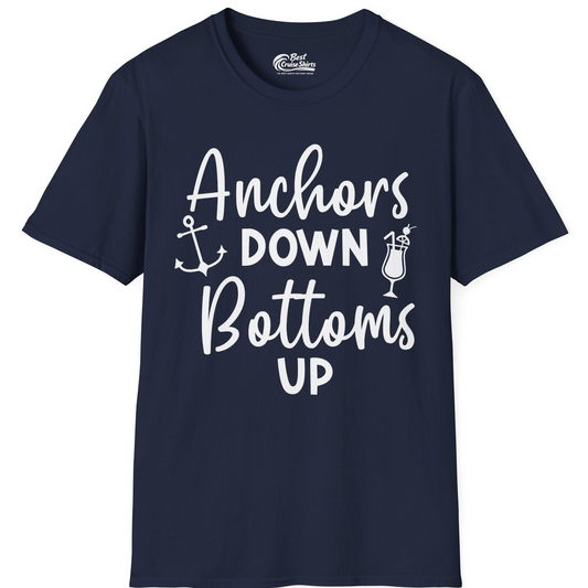 Anchors Down Bottoms Up Nautical Drinking Cruise Party Shirt — T-Shirt T-Shirt – Navy – Best Cruise Shirts