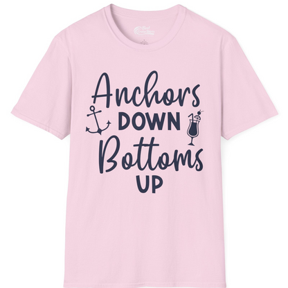 Anchors Down Bottoms Up Nautical Drinking Cruise Party Shirt — T-Shirt T-Shirt – Light Pink – Best Cruise Shirts