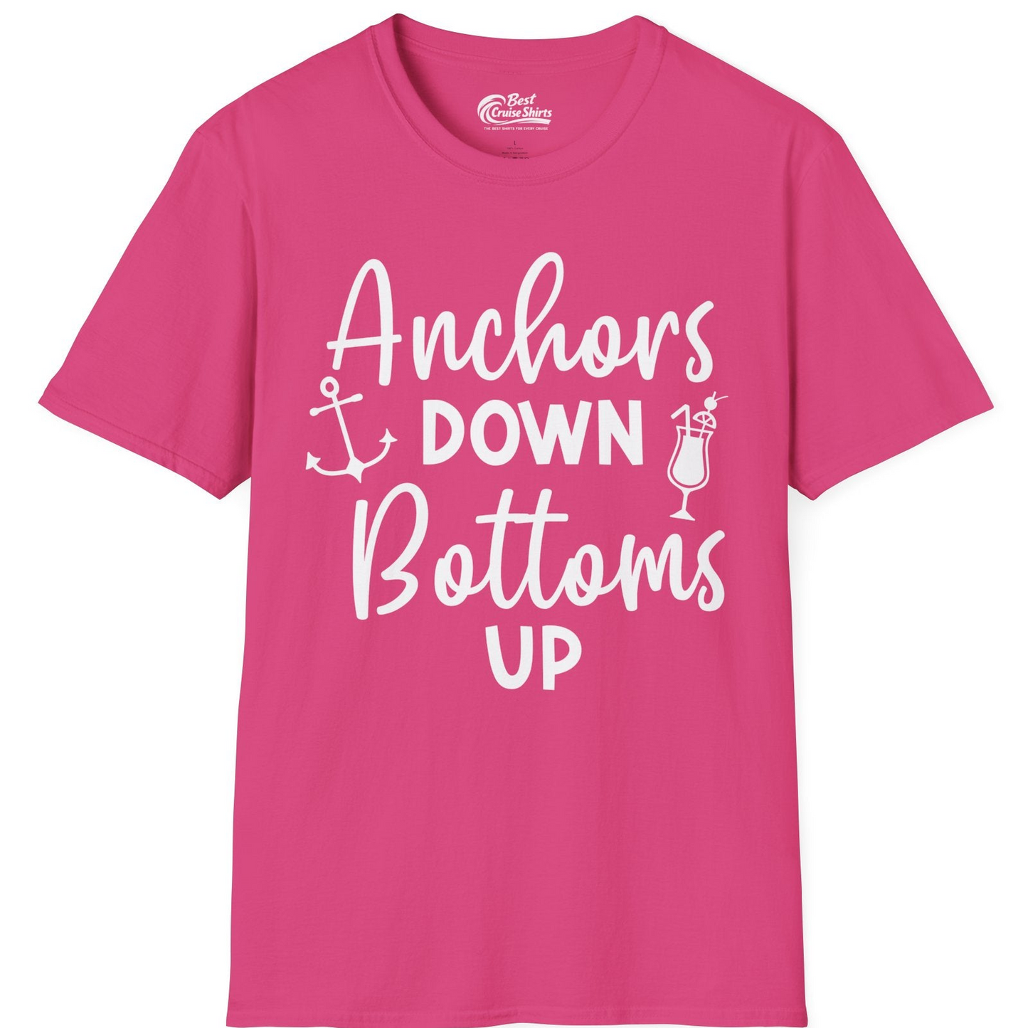 Anchors Down Bottoms Up Nautical Drinking Cruise Party Shirt — T-Shirt T-Shirt – Heliconia – Best Cruise Shirts