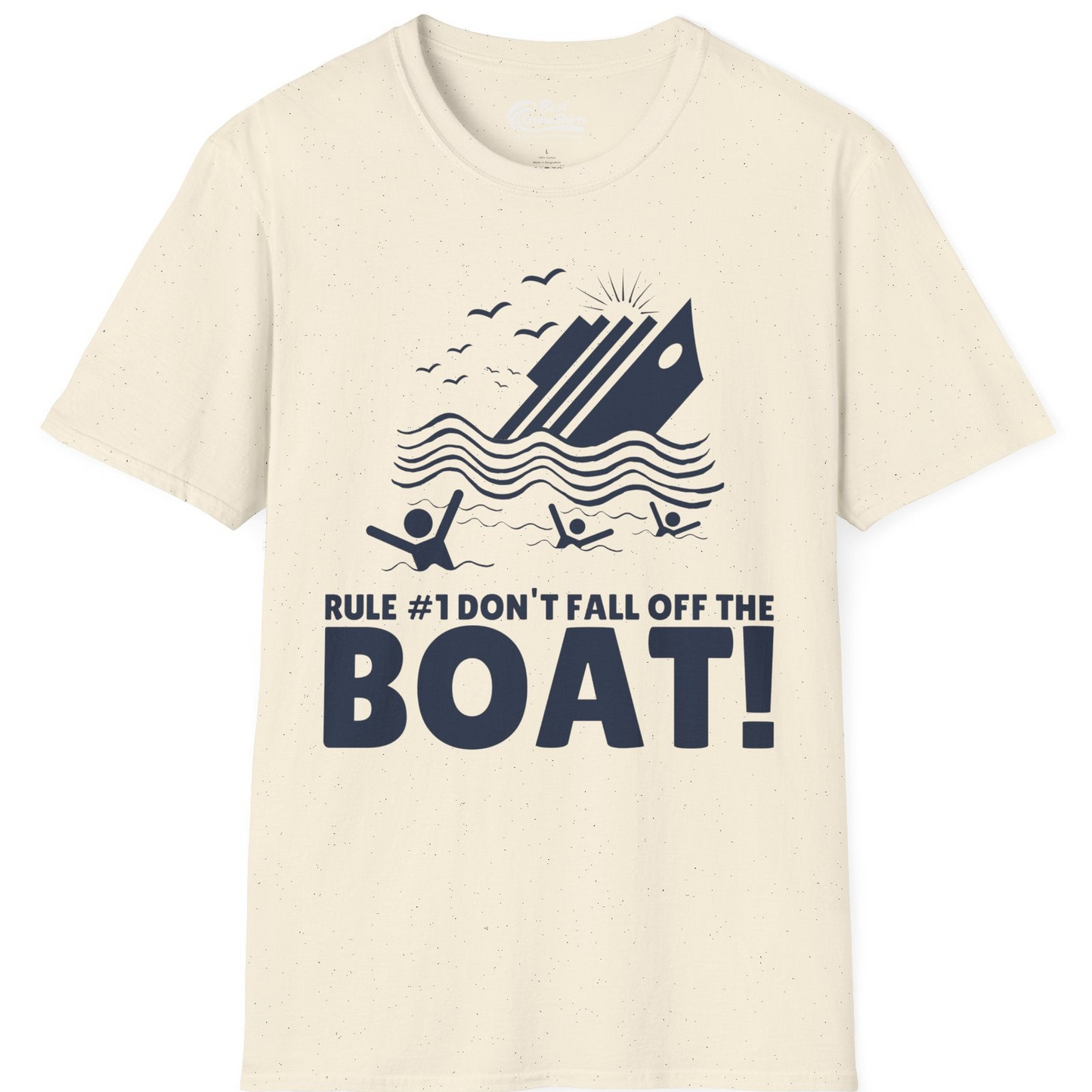 Funny Cruise Ship Safety Warning Sinking Boat Cartoon Shirt — T-Shirt T-Shirt – Natural – Best Cruise Shirts