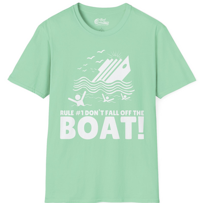 Funny Cruise Ship Safety Warning Sinking Boat Cartoon Shirt — T-Shirt T-Shirt – Mint Green – Best Cruise Shirts