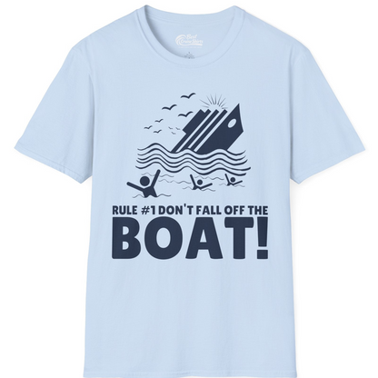 Funny Cruise Ship Safety Warning Sinking Boat Cartoon Shirt — T-Shirt T-Shirt – Light Blue – Best Cruise Shirts