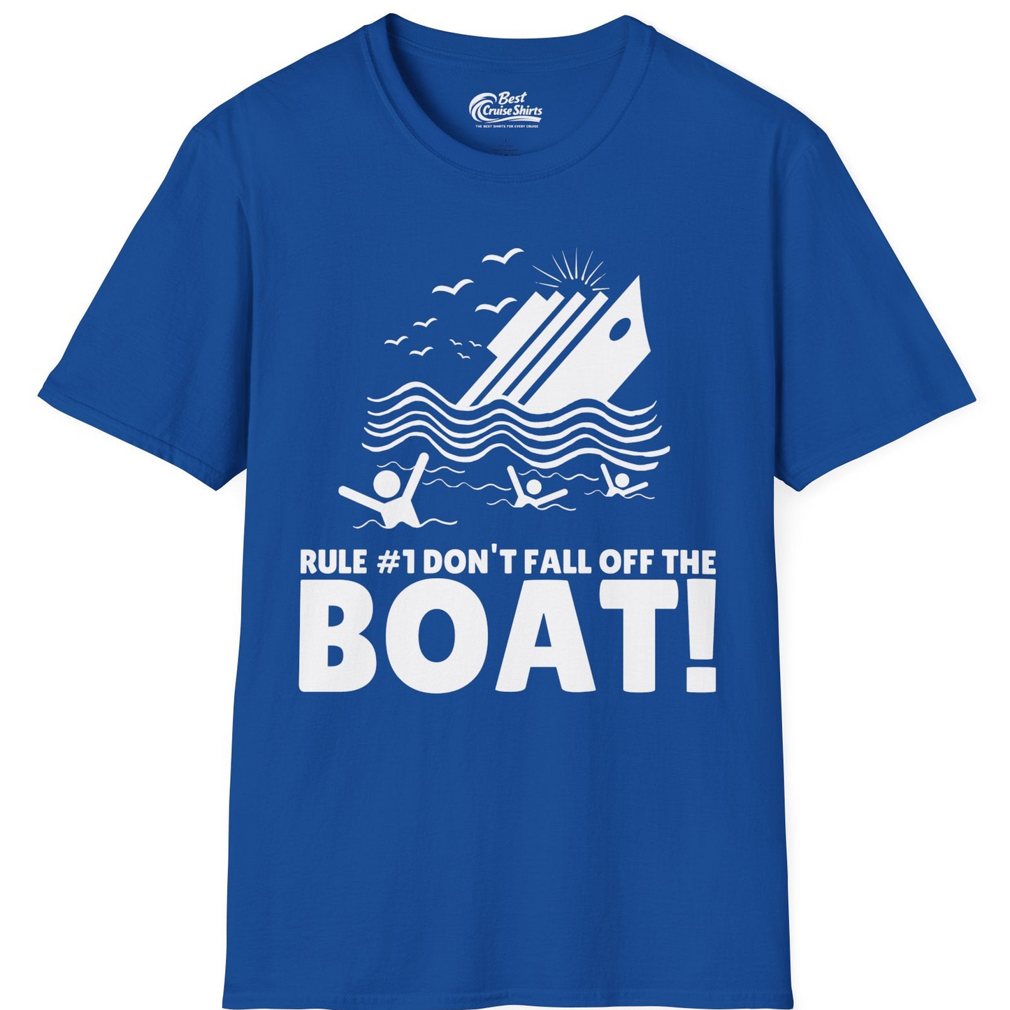 Funny Cruise Ship Safety Warning Sinking Boat Cartoon Shirt — T-Shirt T-Shirt – Royal – Best Cruise Shirts