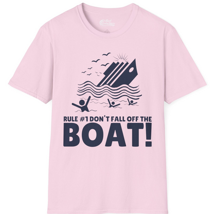 Funny Cruise Ship Safety Warning Sinking Boat Cartoon Shirt — T-Shirt T-Shirt – Light Pink – Best Cruise Shirts