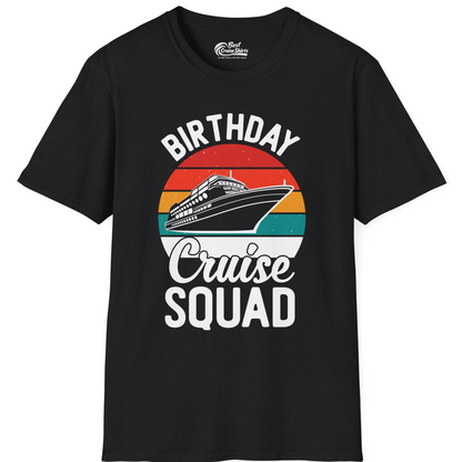 Birthday Cruise Squad Retro Sunset Distressed Cruise Ship Shirt — T-Shirt T-Shirt – Black – Best Cruise Shirts