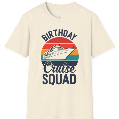 Birthday Cruise Squad Retro Sunset Distressed Cruise Ship Shirt — T-Shirt T-Shirt – Natural – Best Cruise Shirts
