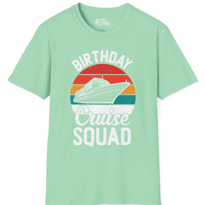 Birthday Cruise Squad Retro Sunset Distressed Cruise Ship Shirt — T-Shirt T-Shirt – Mint Green – Best Cruise Shirts