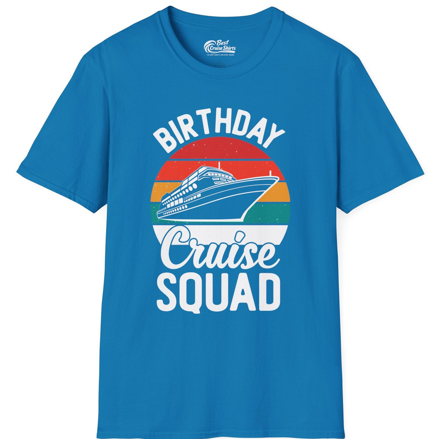 Birthday Cruise Squad Retro Sunset Distressed Cruise Ship Shirt — T-Shirt T-Shirt – Sapphire – Best Cruise Shirts