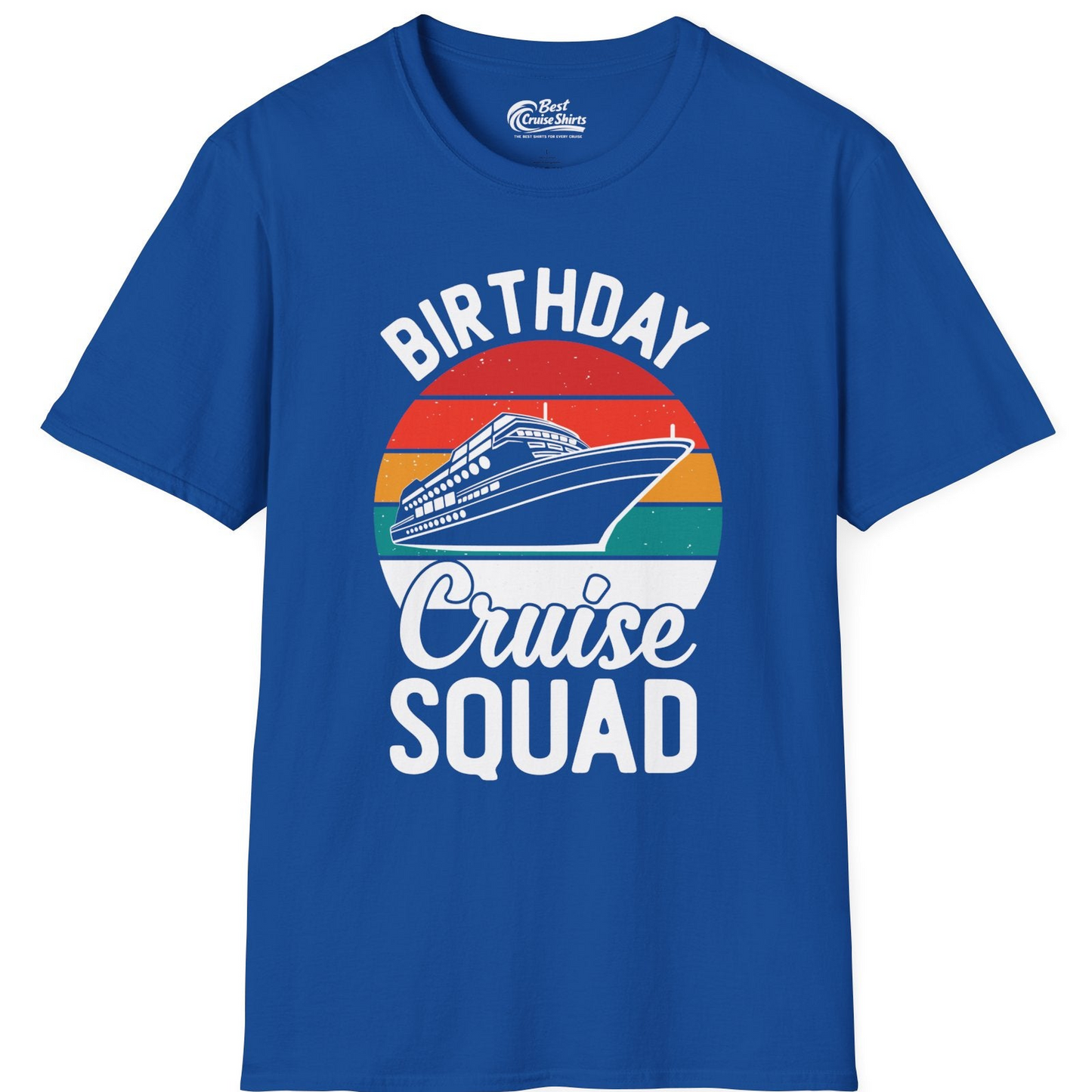Birthday Cruise Squad Retro Sunset Distressed Cruise Ship Shirt — T-Shirt T-Shirt – Royal – Best Cruise Shirts
