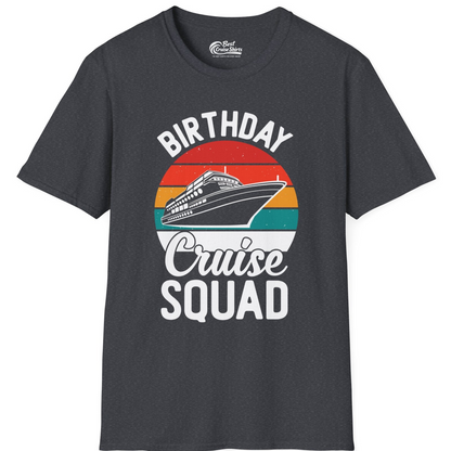 Birthday Cruise Squad Retro Sunset Distressed Cruise Ship Shirt — T-Shirt T-Shirt – Dark Heather Grey – Best Cruise Shirts