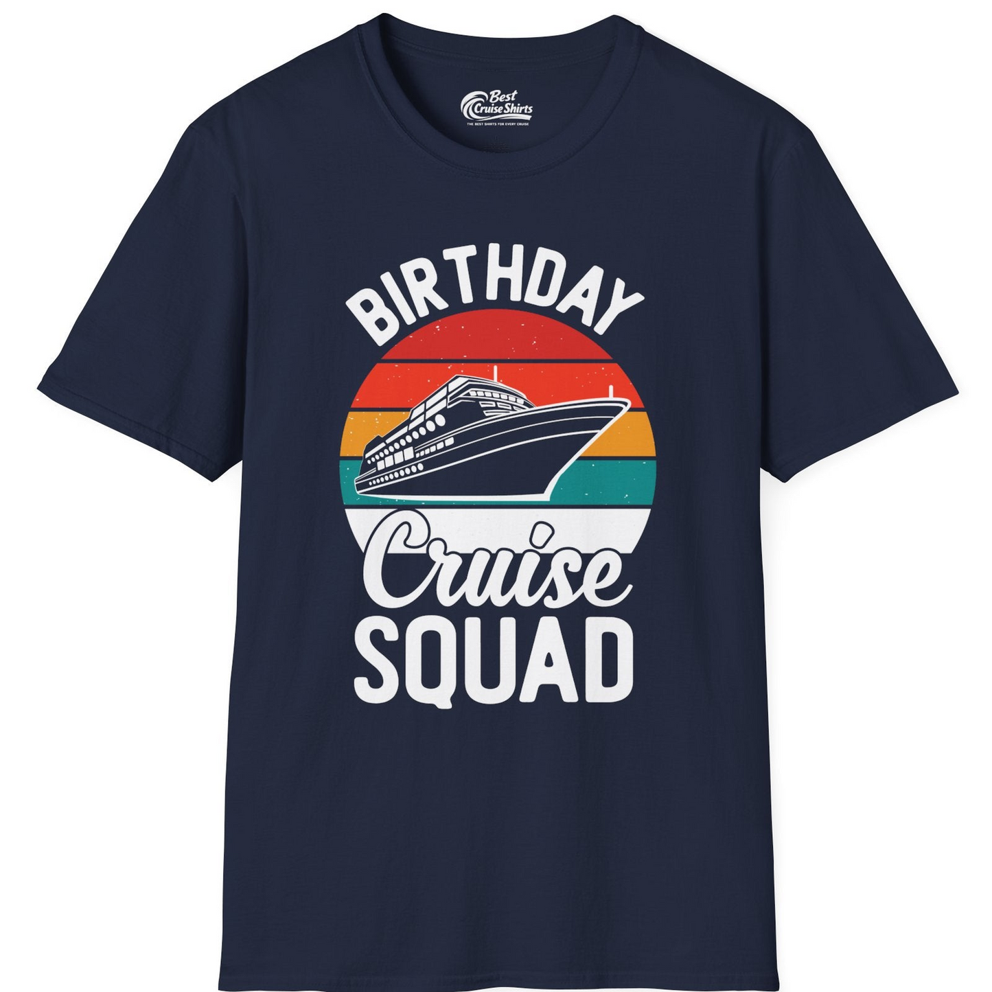 Birthday Cruise Squad Retro Sunset Distressed Cruise Ship Shirt — T-Shirt T-Shirt – Navy – Best Cruise Shirts