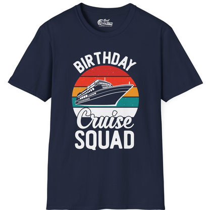 Birthday Cruise Squad Retro Sunset Distressed Cruise Ship Shirt — T-Shirt T-Shirt – Navy – Best Cruise Shirts