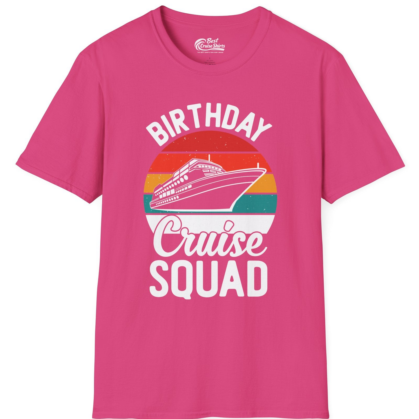 Birthday Cruise Squad Retro Sunset Distressed Cruise Ship Shirt — T-Shirt T-Shirt – Heliconia – Best Cruise Shirts