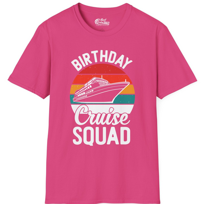 Birthday Cruise Squad Retro Sunset Distressed Cruise Ship Shirt — T-Shirt T-Shirt – Heliconia – Best Cruise Shirts