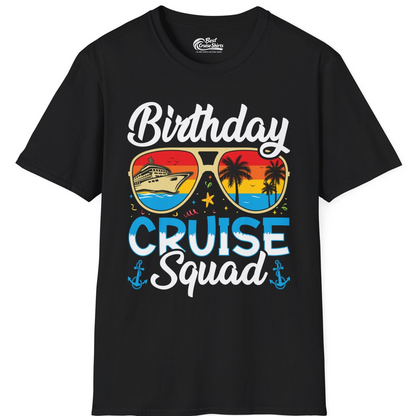 Birthday Cruise Squad Retro Sunglasses Tropical Group Shirt — T-Shirt T-Shirt – Black – Best Cruise Shirts