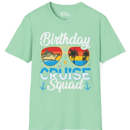 Birthday Cruise Squad Retro Sunglasses Tropical Group Shirt — T-Shirt T-Shirt – Mint Green – Best Cruise Shirts