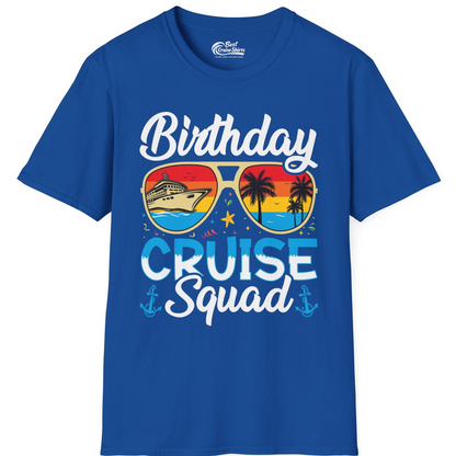 Birthday Cruise Squad Retro Sunglasses Tropical Group Shirt — T-Shirt T-Shirt – Royal – Best Cruise Shirts