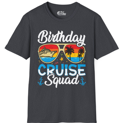 Birthday Cruise Squad Retro Sunglasses Tropical Group Shirt — T-Shirt T-Shirt – Dark Heather Grey – Best Cruise Shirts