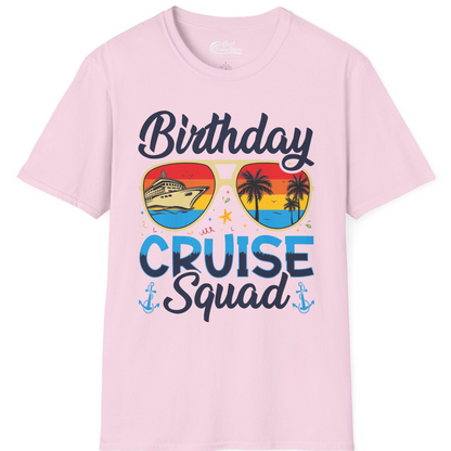 Birthday Cruise Squad Retro Sunglasses Tropical Group Shirt — T-Shirt T-Shirt – Light Pink – Best Cruise Shirts