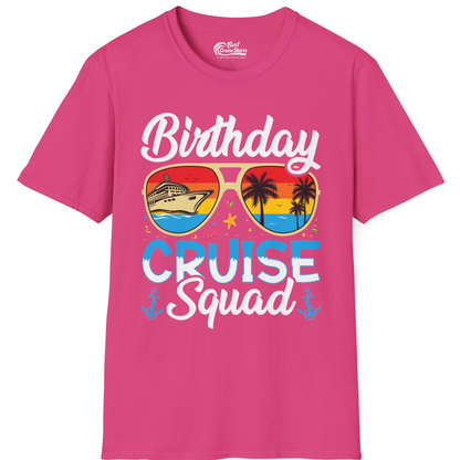 Birthday Cruise Squad Retro Sunglasses Tropical Group Shirt — T-Shirt T-Shirt – Heliconia – Best Cruise Shirts