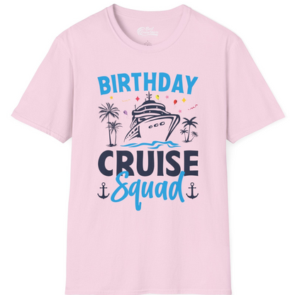 Birthday Cruise Squad Shirt with Ship Palm Trees Balloons Nautical Icons — T-Shirt T-Shirt – Light Pink – Best Cruise Shirts