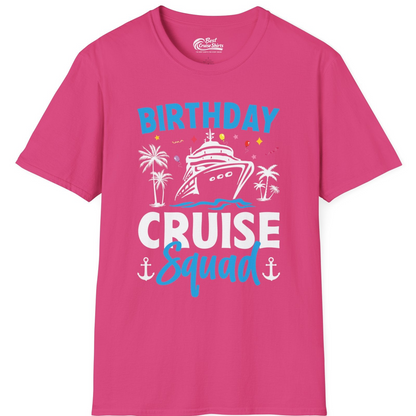Birthday Cruise Squad Shirt with Ship Palm Trees Balloons Nautical Icons — T-Shirt T-Shirt – Heliconia – Best Cruise Shirts