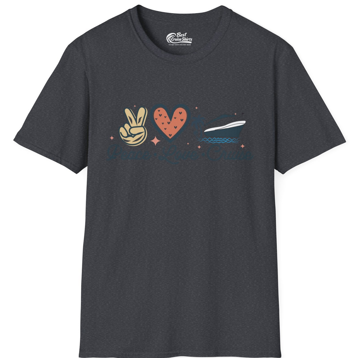 Peace Love Cruise Shirt T-Shirt – Dark Heather Grey – Best Cruise Shirts