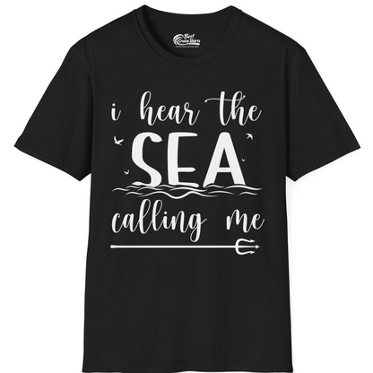 Sea Calling Nautical Beach Quote Shirt With Waves And Birds Art — T-Shirt T-Shirt – Black – Best Cruise Shirts
