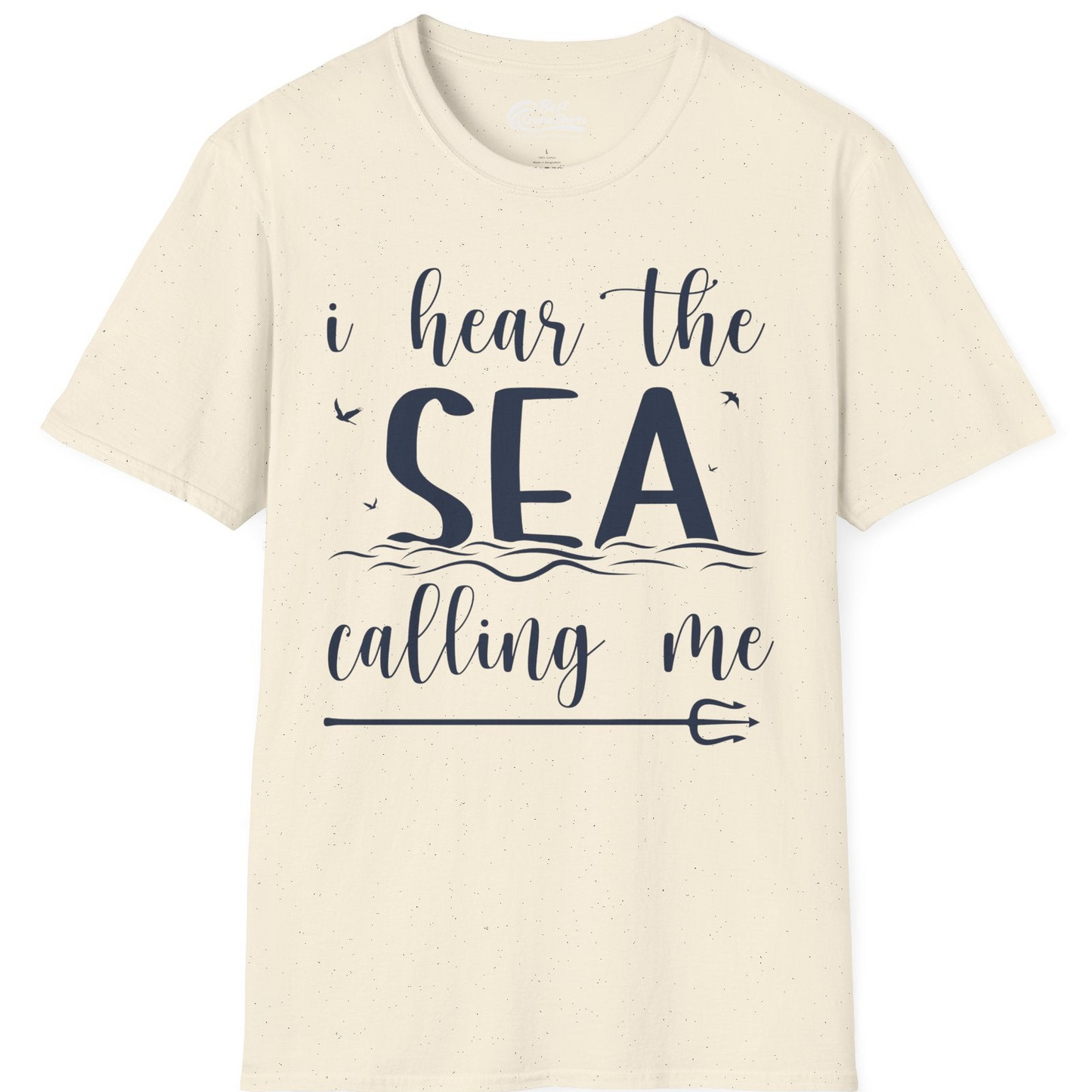 Sea Calling Nautical Beach Quote Shirt With Waves And Birds Art — T-Shirt T-Shirt – Natural – Best Cruise Shirts