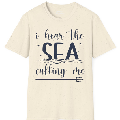 Sea Calling Nautical Beach Quote Shirt With Waves And Birds Art — T-Shirt T-Shirt – Natural – Best Cruise Shirts